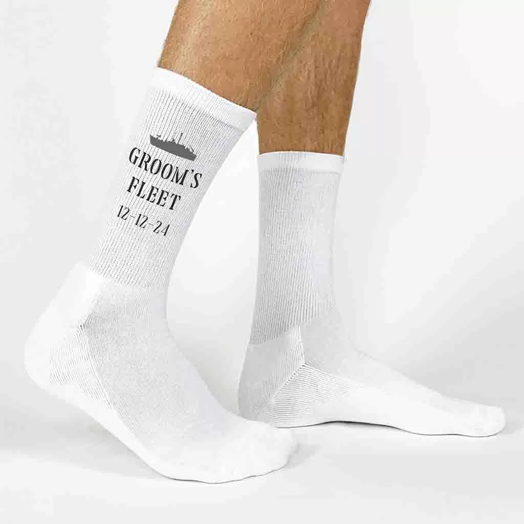 Navy Theme Personalized Wedding Socks with Wedding Date