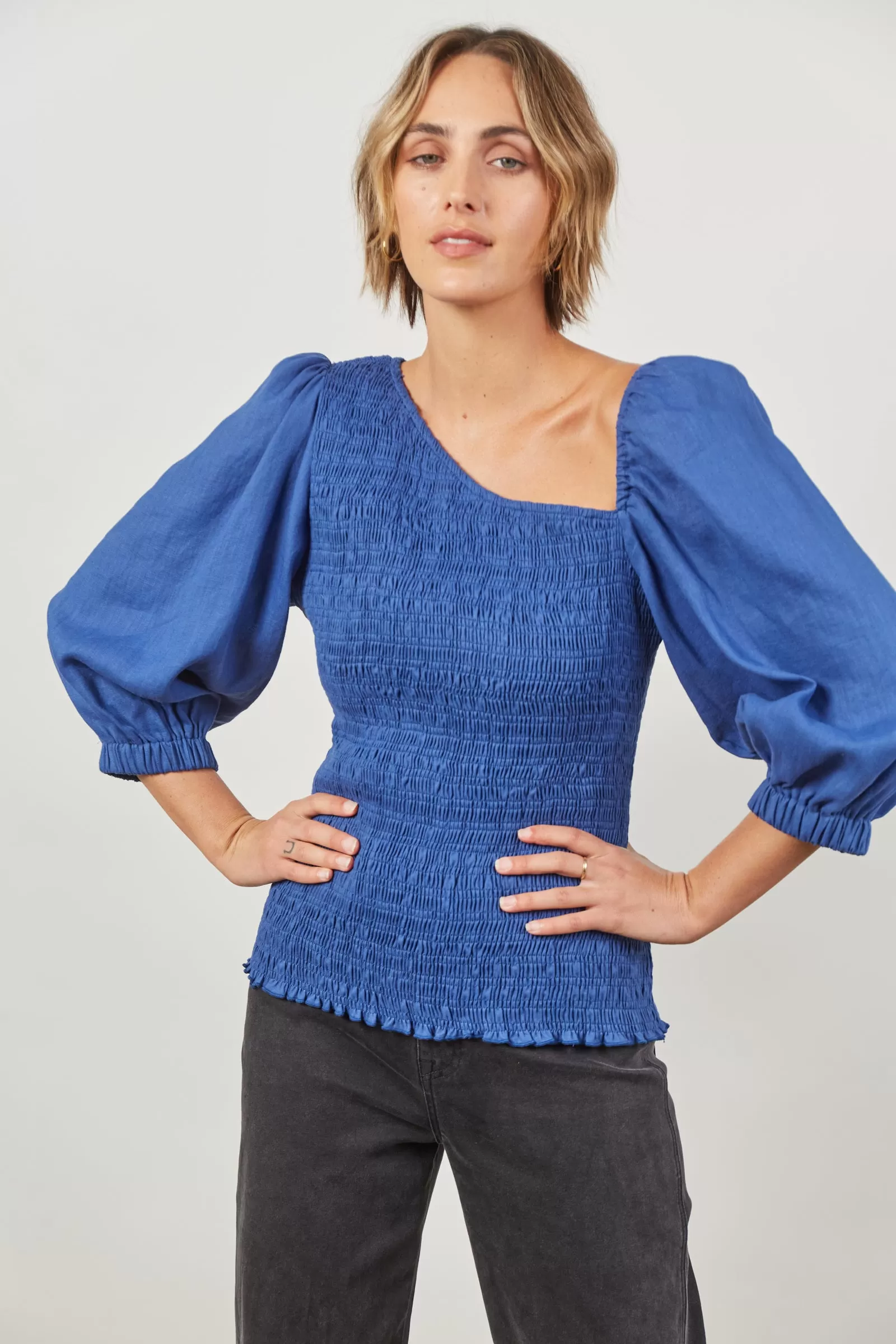 Panorama Shirred Top - Azure