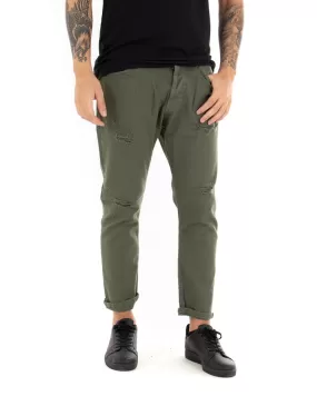 Pantaloni Jeans Uomo Loose Fit Verde Con Rotture Cinque Tasche Casual GIOSAL-P4086A