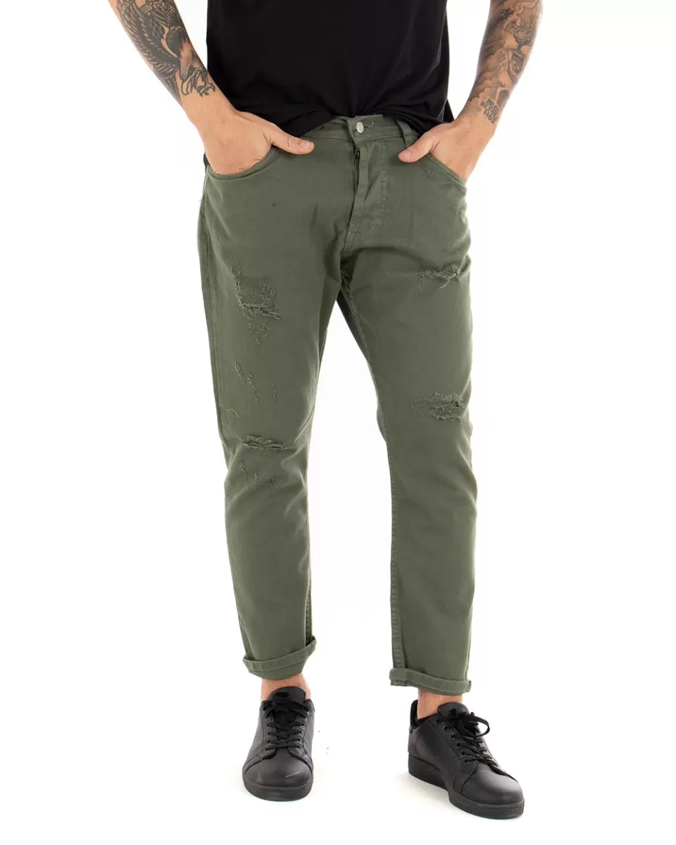 Pantaloni Jeans Uomo Loose Fit Verde Con Rotture Cinque Tasche Casual GIOSAL-P4086A