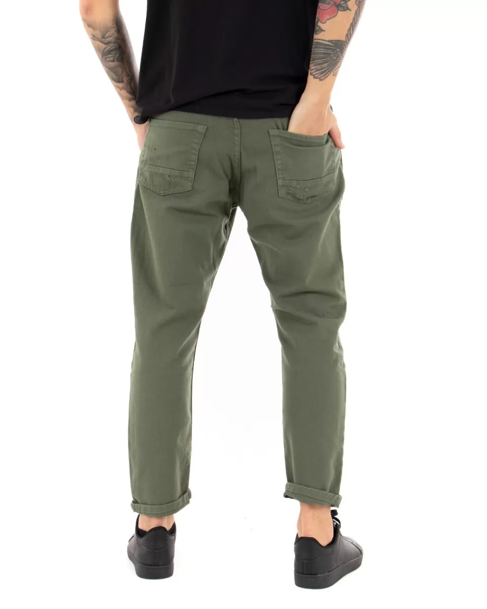 Pantaloni Jeans Uomo Loose Fit Verde Con Rotture Cinque Tasche Casual GIOSAL-P4086A