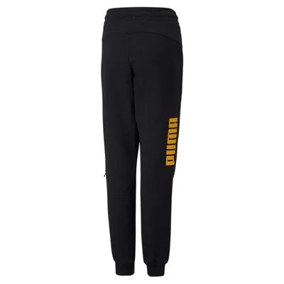 Puma fleece trousers with cuff Power Sweatpants FL B 670100 51 Black-Tangerine