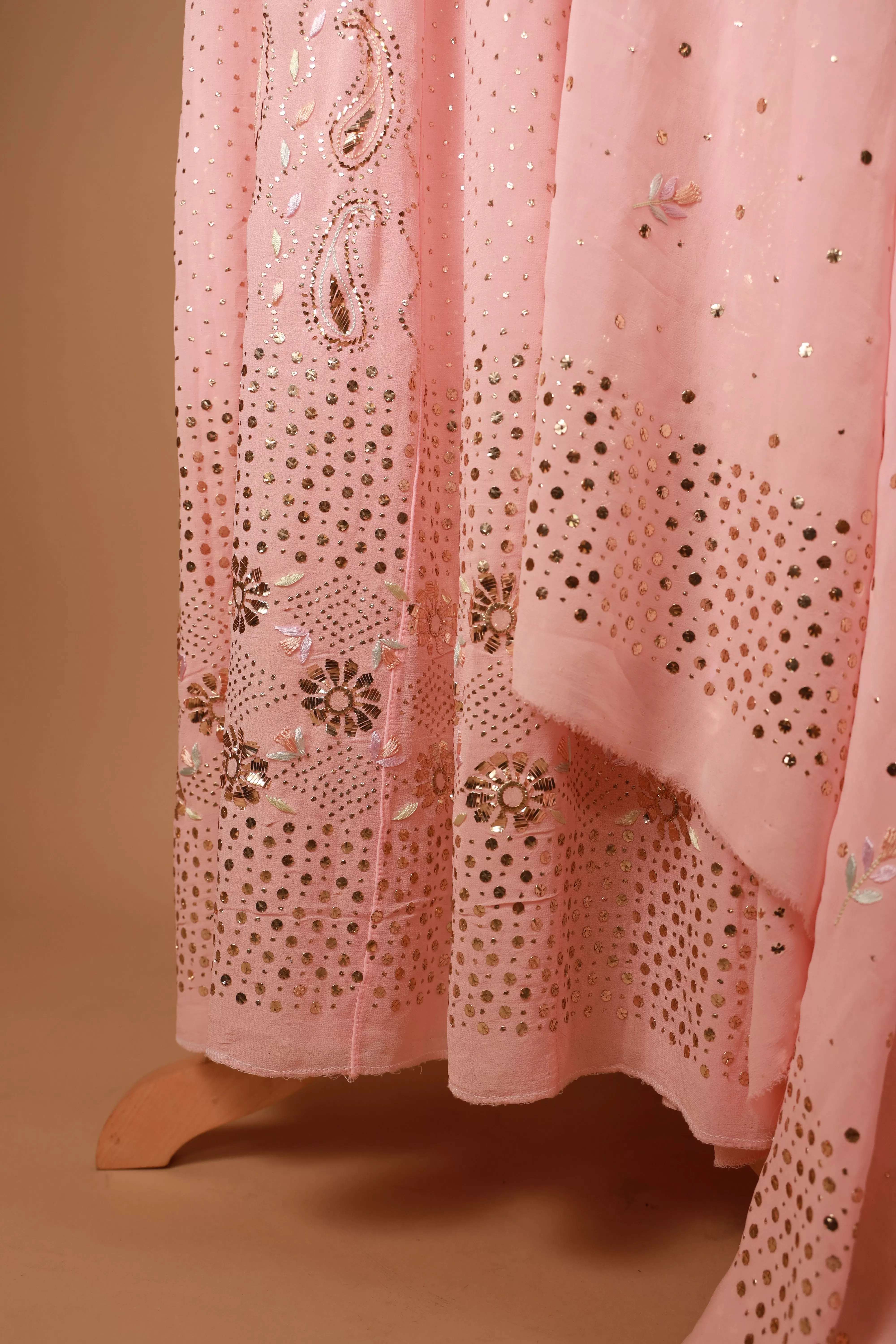 Pure georgette peach hand embroidered Chikankari kamdhani Anarkali