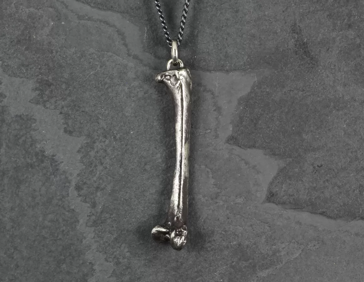 Raven Femur Bone Necklace - Silver