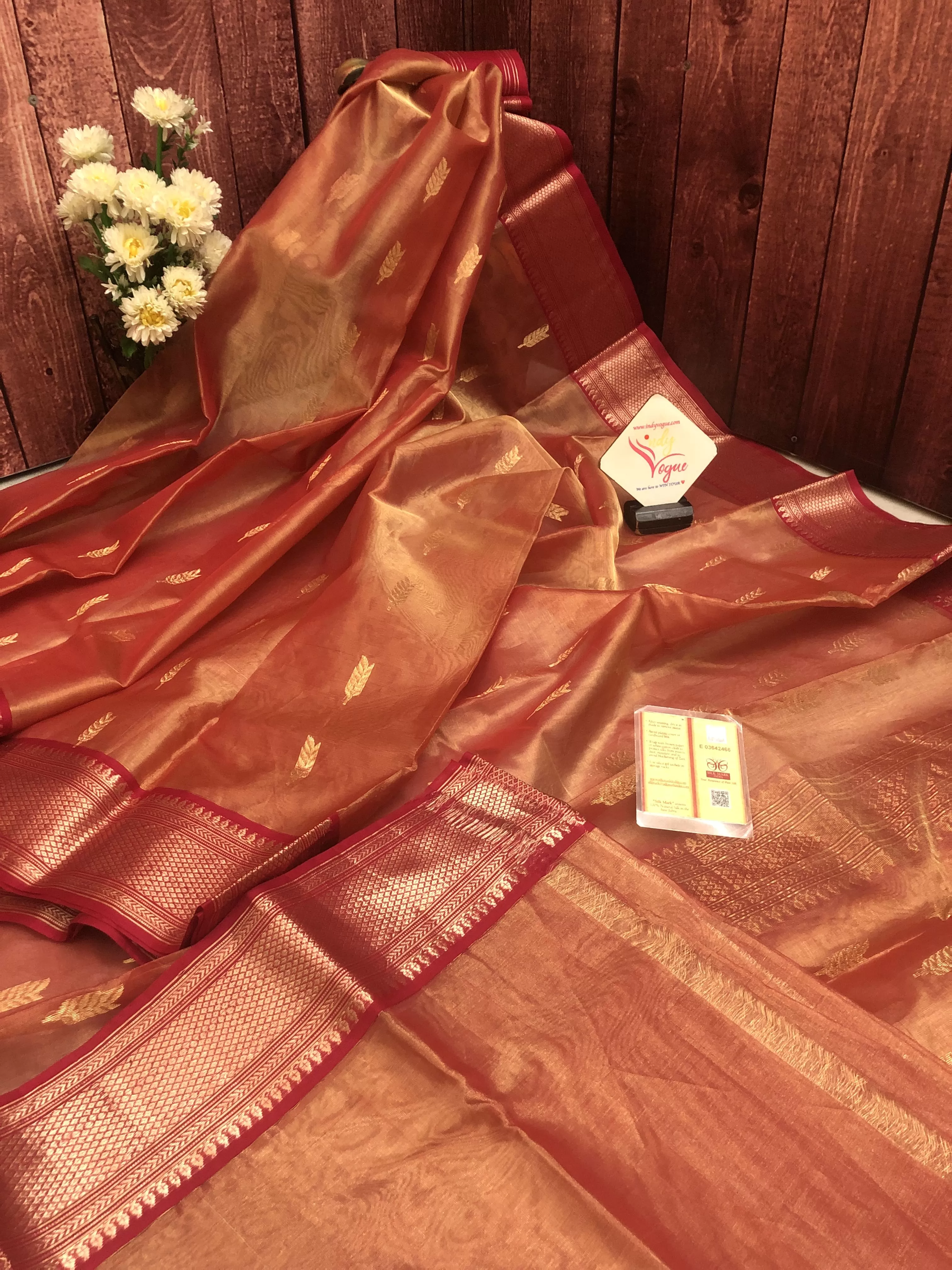 Red Golden Color Tissue Chanderi Banarasi Saree