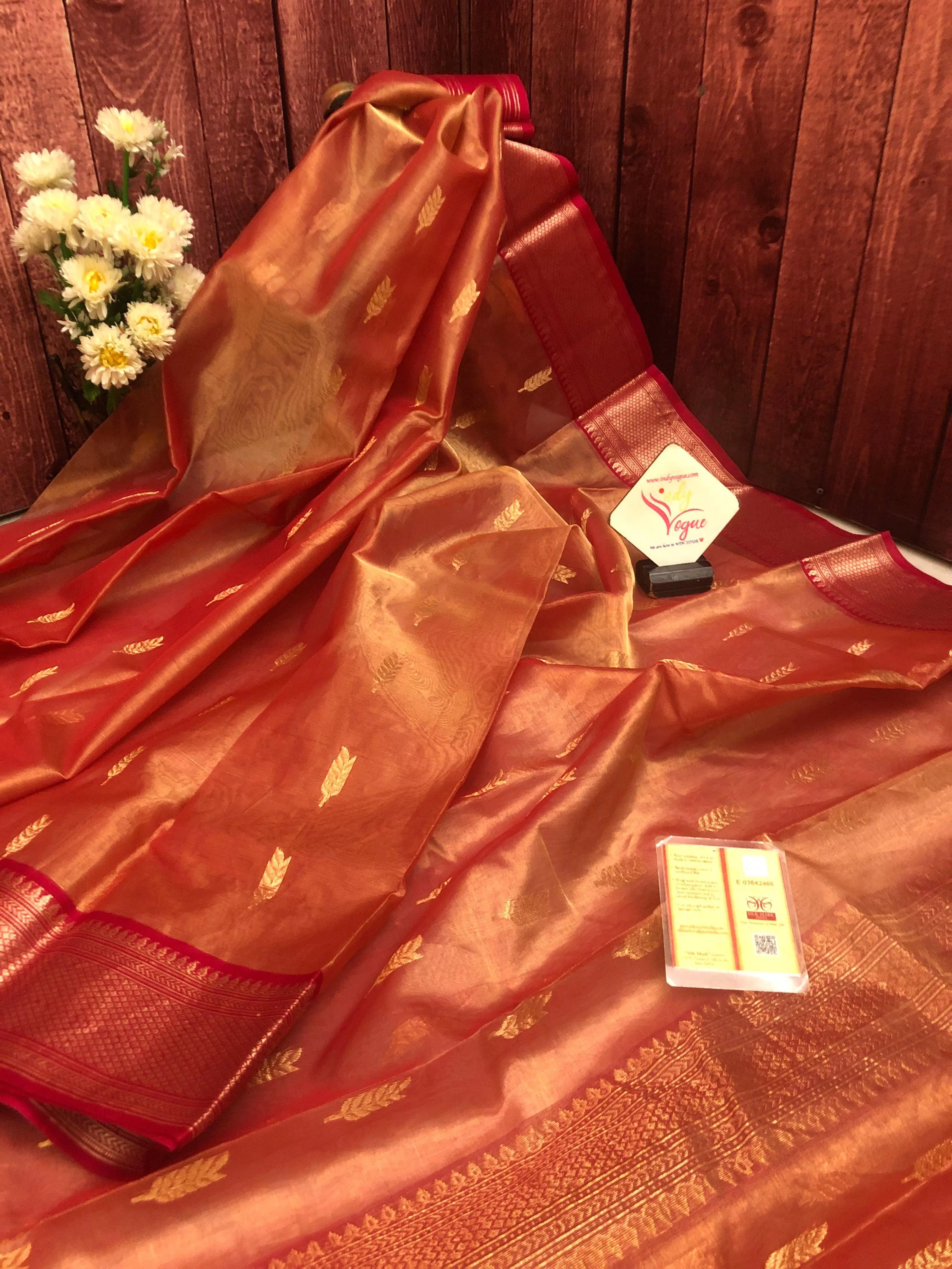 Red Golden Color Tissue Chanderi Banarasi Saree