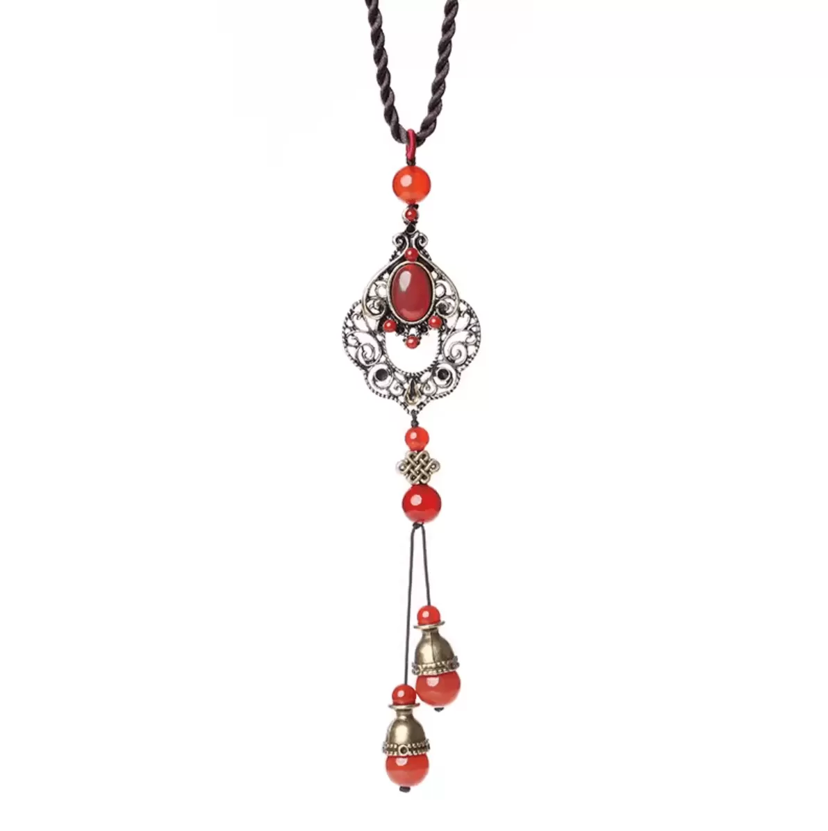 Retro Red Agate Ethnic Style Long Necklace