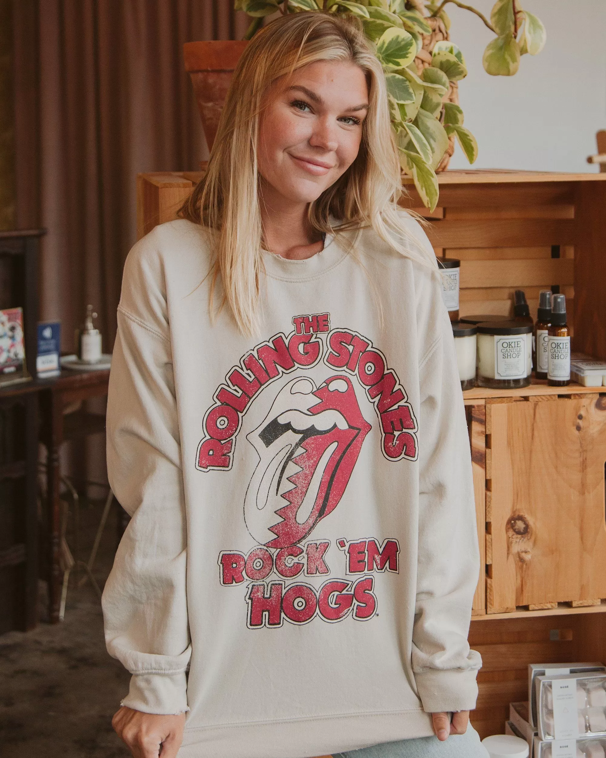 Rolling Stones Rock 'Em Hogs Sand Thrifted Sweatshirt