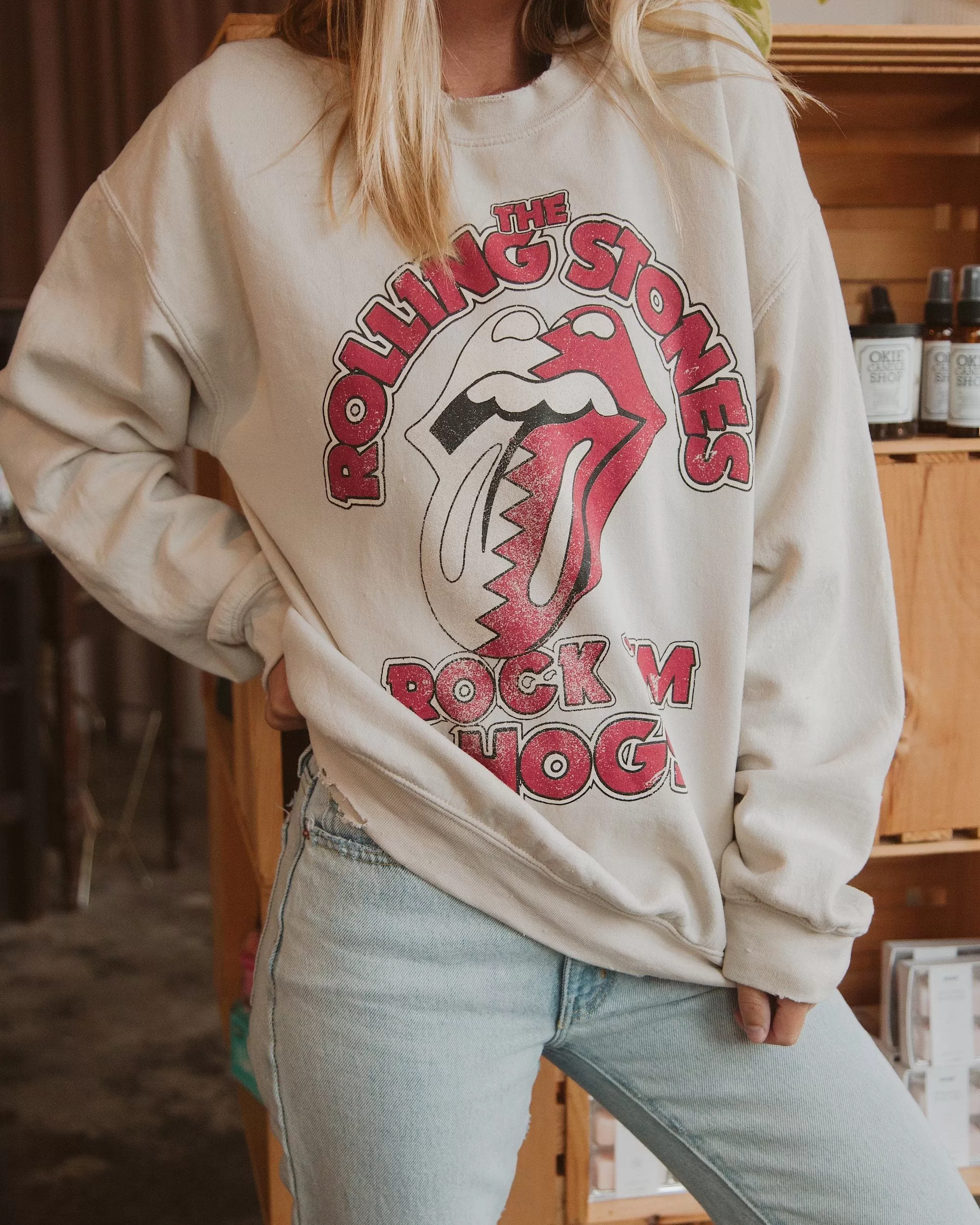 Rolling Stones Rock 'Em Hogs Sand Thrifted Sweatshirt