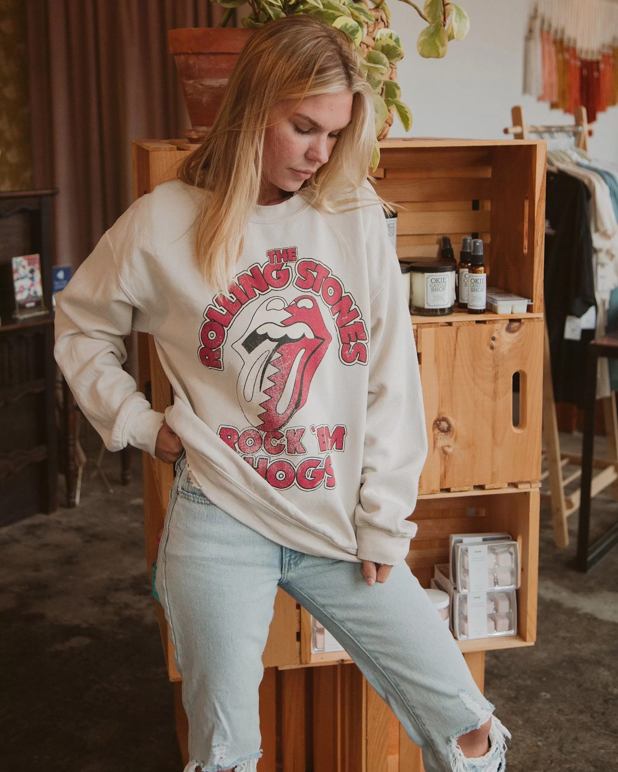 Rolling Stones Rock 'Em Hogs Sand Thrifted Sweatshirt