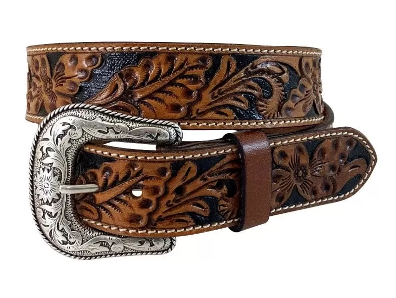 Roper Mens Floral Hand Tooled Belt Tan