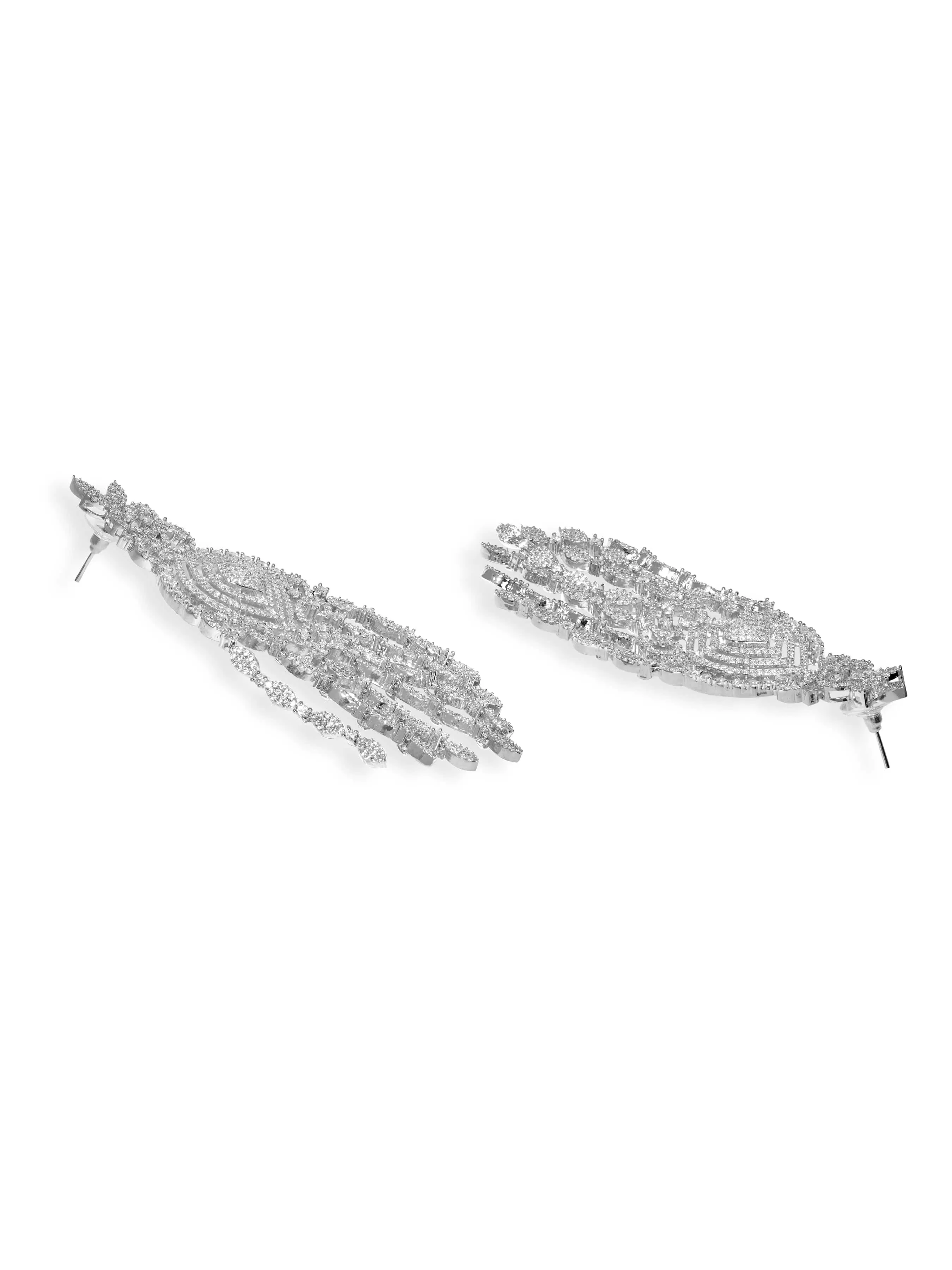 Rubans Ethereal Sparkle Rhodium Plated Zirconia Studded Chandelier Earrings