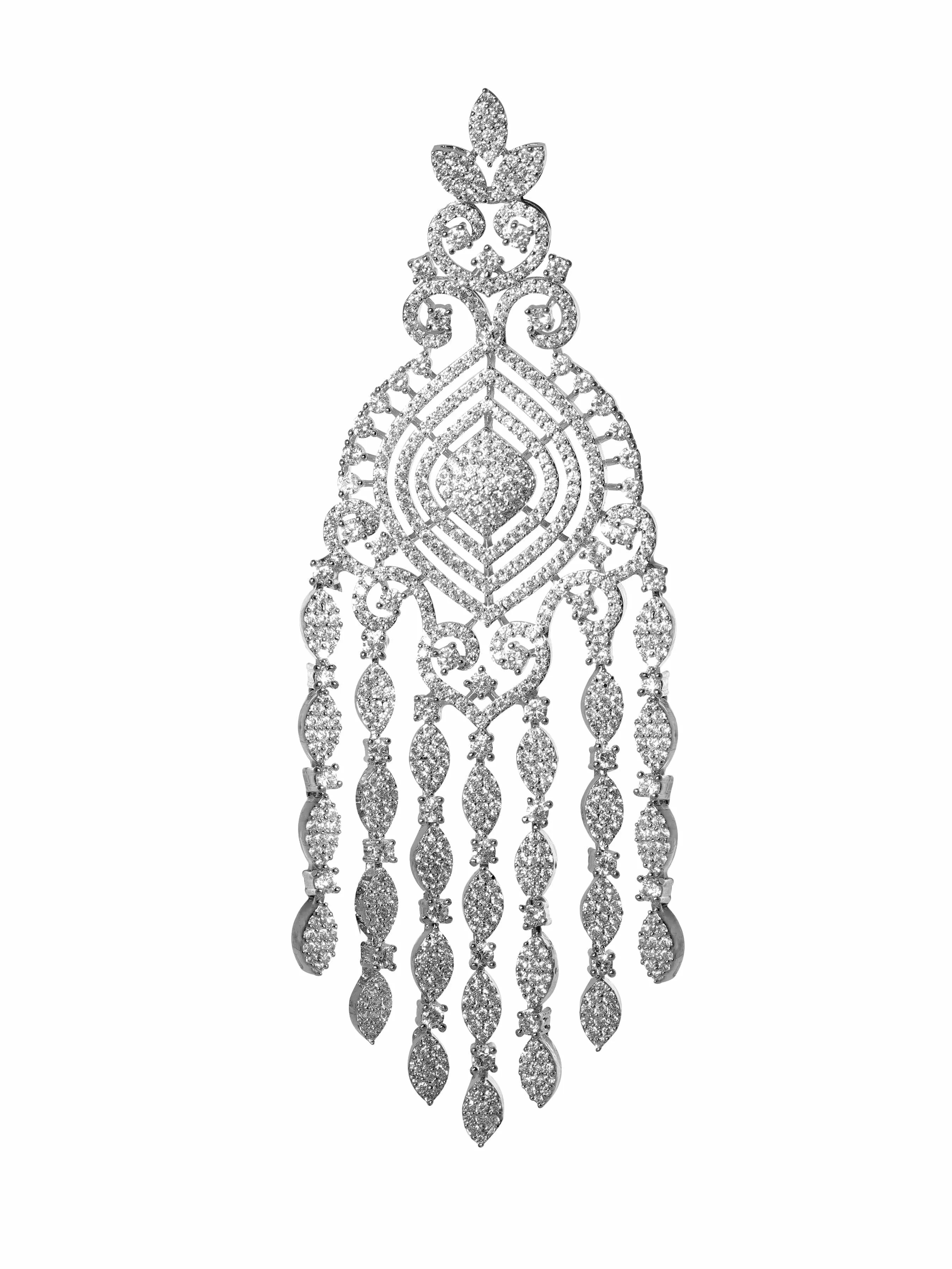 Rubans Ethereal Sparkle Rhodium Plated Zirconia Studded Chandelier Earrings