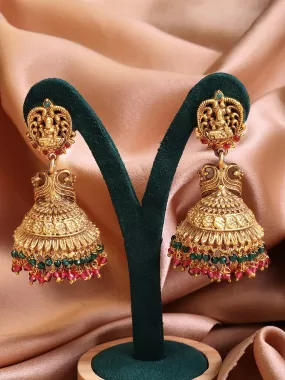 Rubans Gold Plated Pink & Green Beads Hangings Jhumka Earrings Set.