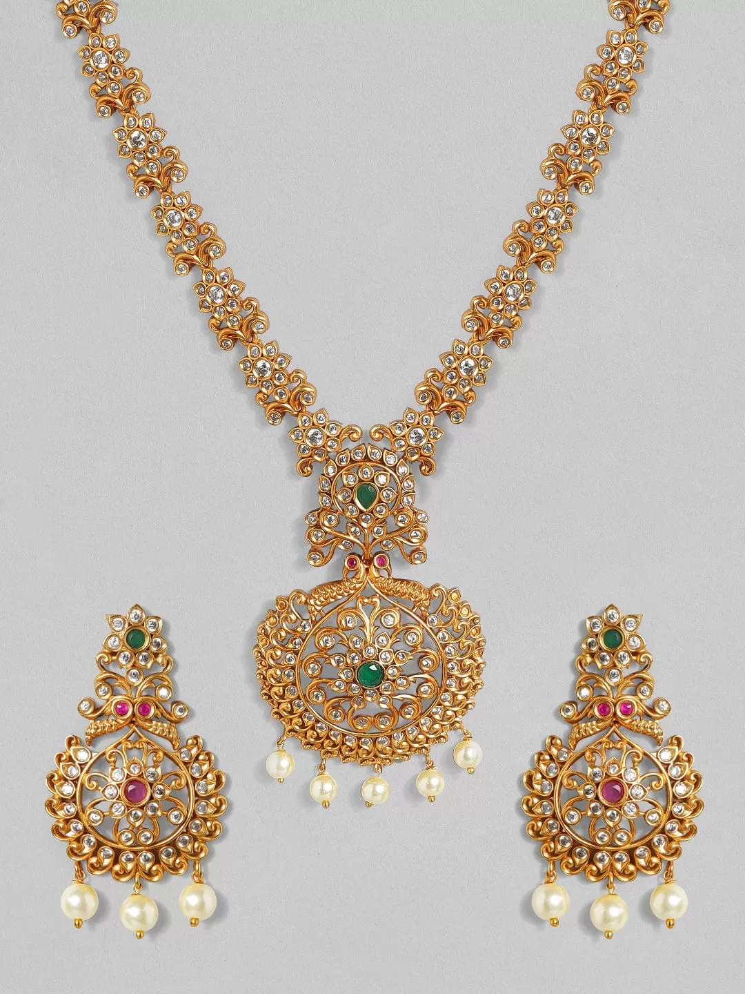 Rubans Gold-Toned Stone-Studded Handcrafted Jewellery Set