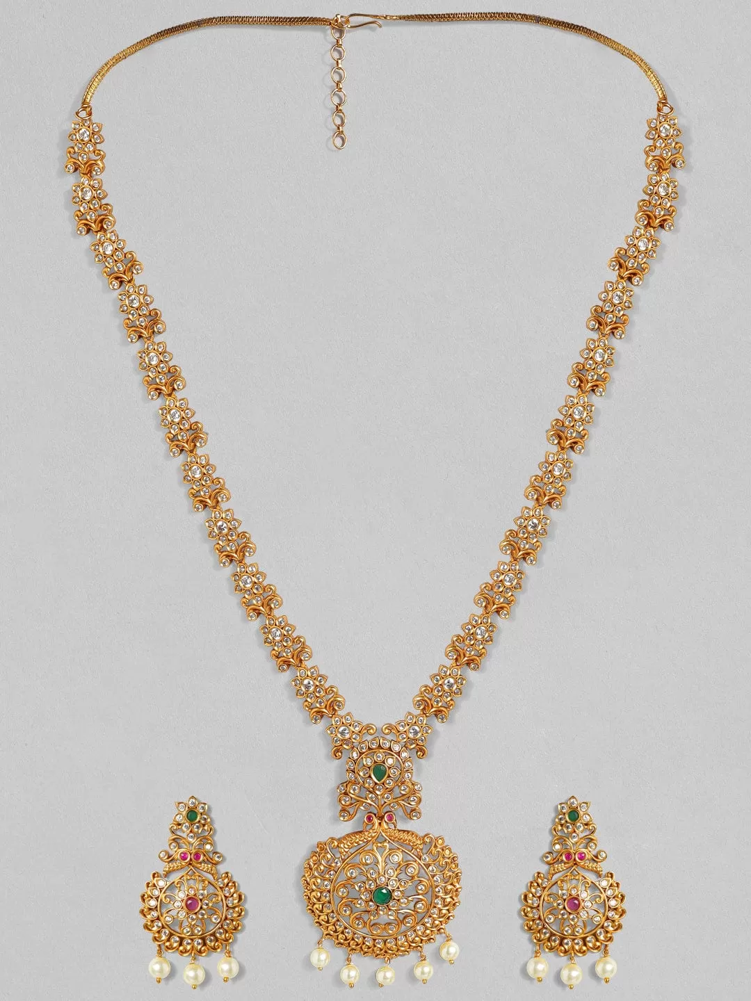 Rubans Gold-Toned Stone-Studded Handcrafted Jewellery Set