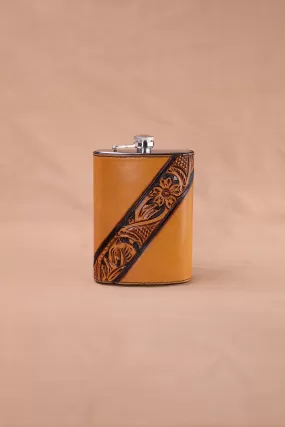 Russet and Dark Brown Floral Diagonal Tooled Flask