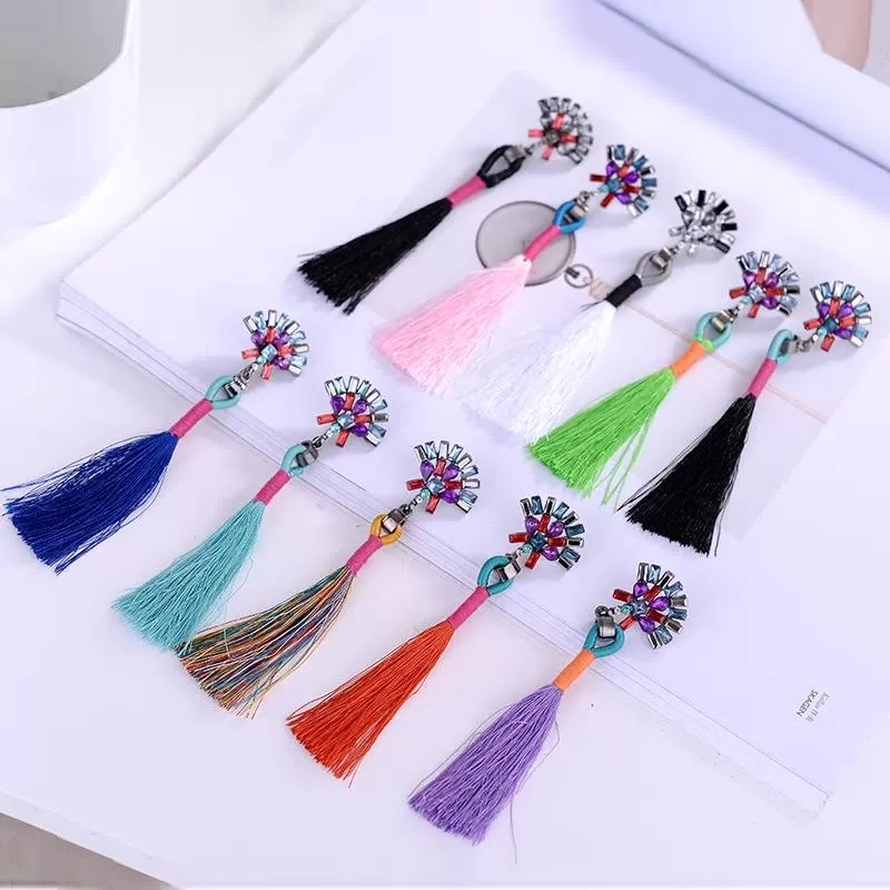 Sector Shape Crystal Tassel Drop Earrings - 7 Colors