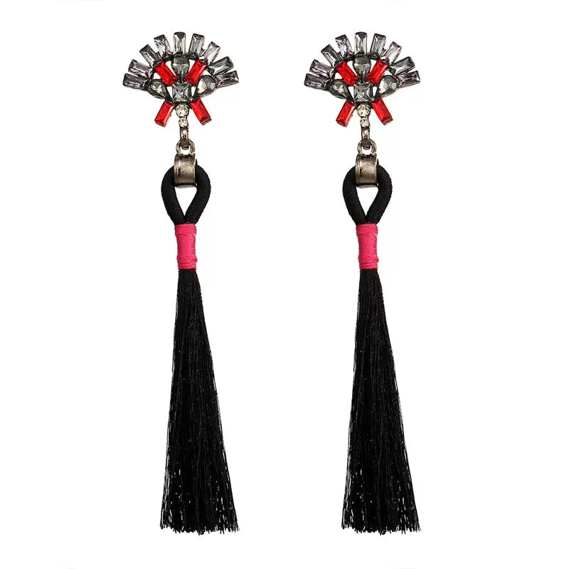 Sector Shape Crystal Tassel Drop Earrings - 7 Colors