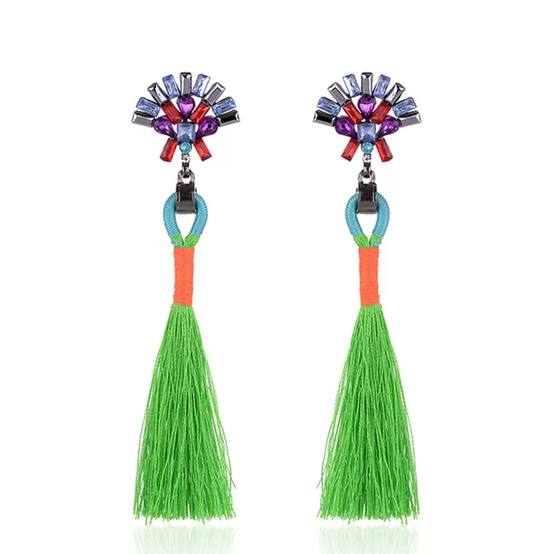 Sector Shape Crystal Tassel Drop Earrings - 7 Colors