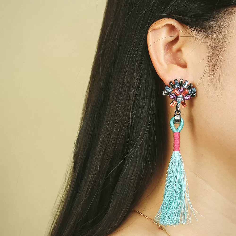 Sector Shape Crystal Tassel Drop Earrings - 7 Colors