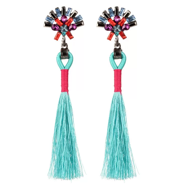 Sector Shape Crystal Tassel Drop Earrings - 7 Colors