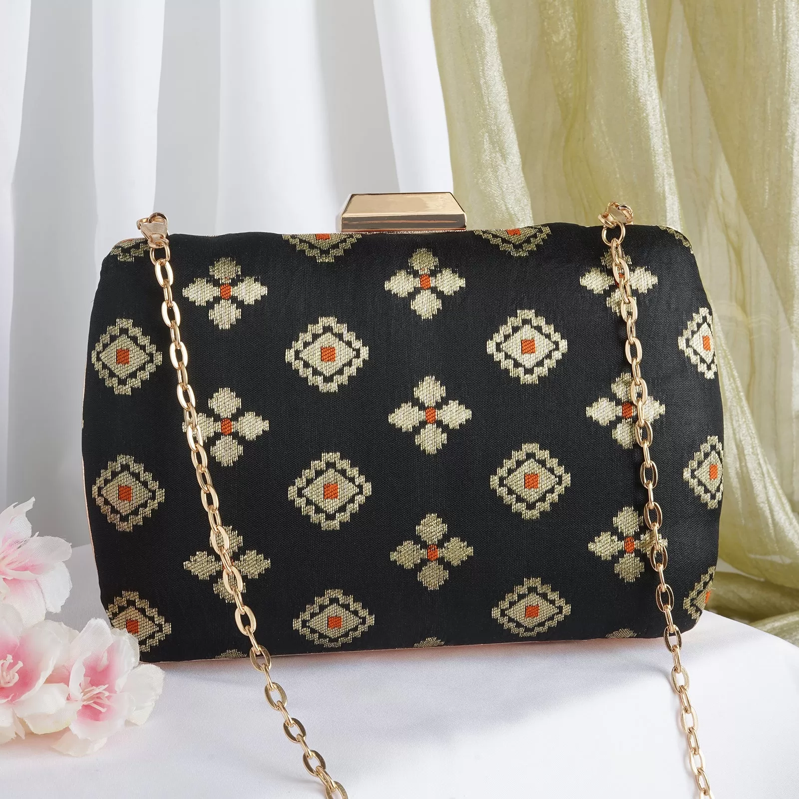 Shaadi Saga Black Brocade Fabric Clutch