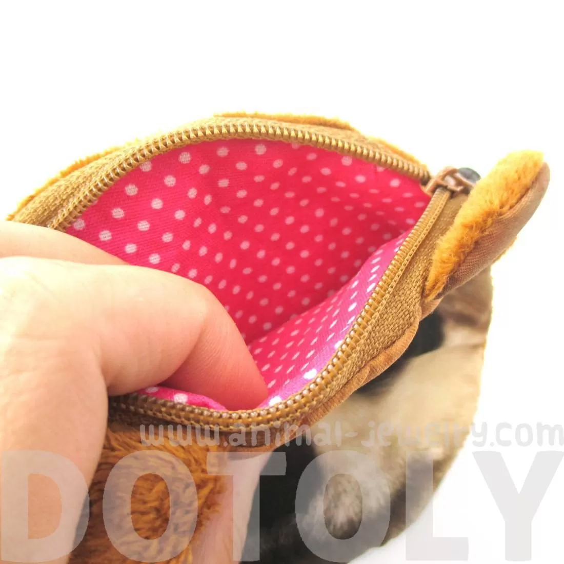 Shiba Inu Puppy Dog Face With Big Eyes Shaped Soft Fabric Zipper Coin Purse Make Up Bag