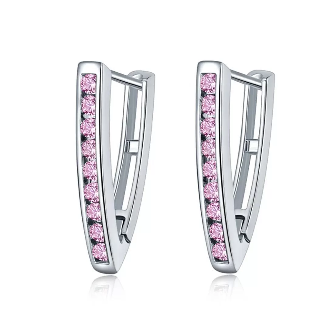 Silver Triangle Zircon Crystal Hoop Earring - 3 Colors