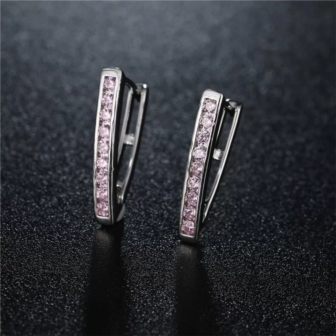 Silver Triangle Zircon Crystal Hoop Earring - 3 Colors