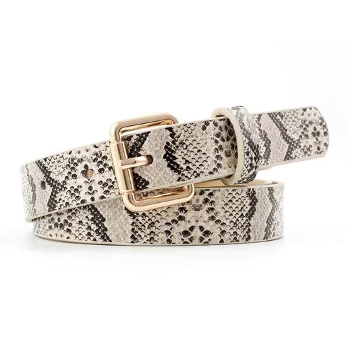 Snake Print Women Faux Leather Fashion Belt Buckles Jeans Dress