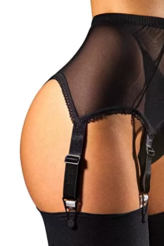 sofsy Mesh Garter Belt with 6 Straps for Thigh High Stockings/Lingerie Women (Garter Belt and Stockings Sold Separately) - Black Plus Size XXL