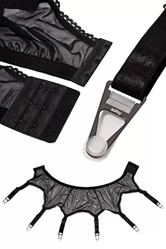 sofsy Mesh Garter Belt with 6 Straps for Thigh High Stockings/Lingerie Women (Garter Belt and Stockings Sold Separately) - Black Plus Size XXL