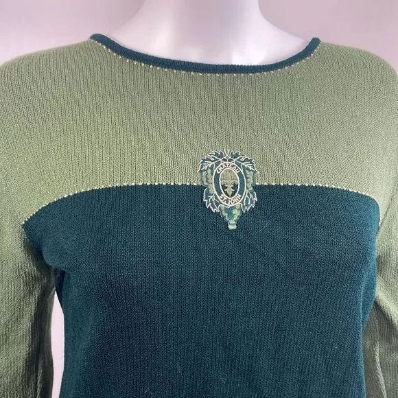 St JohnGreen With Emblem Color Block Sweater