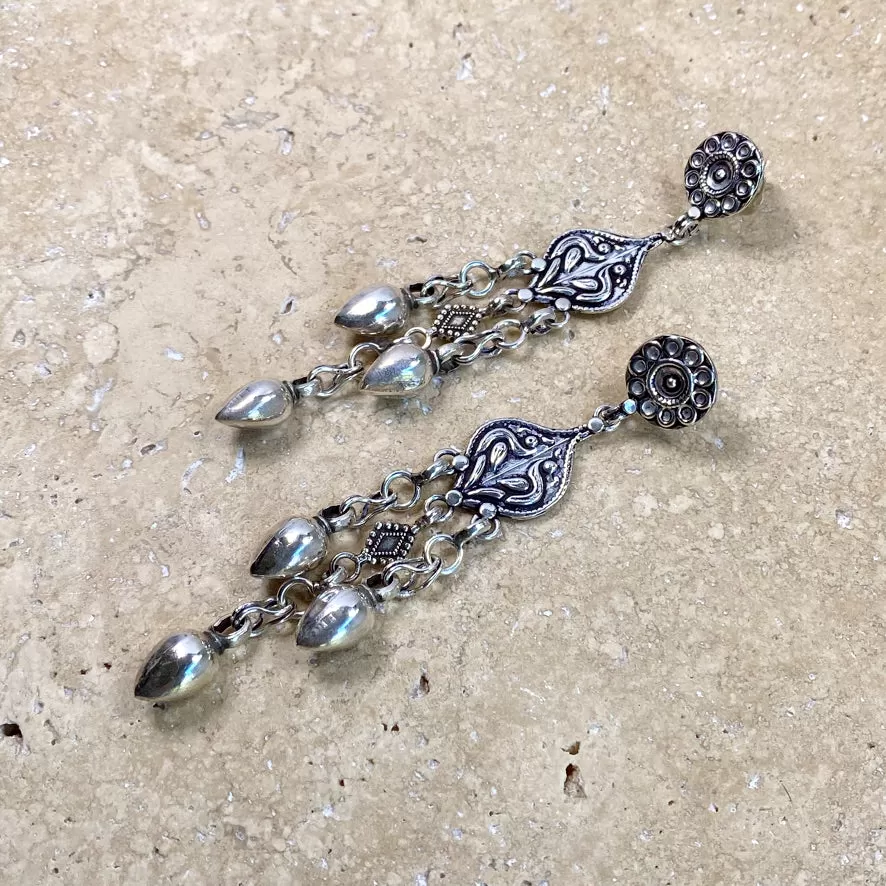 Sterling Silver Ethnic Drop Earrings - Banjara