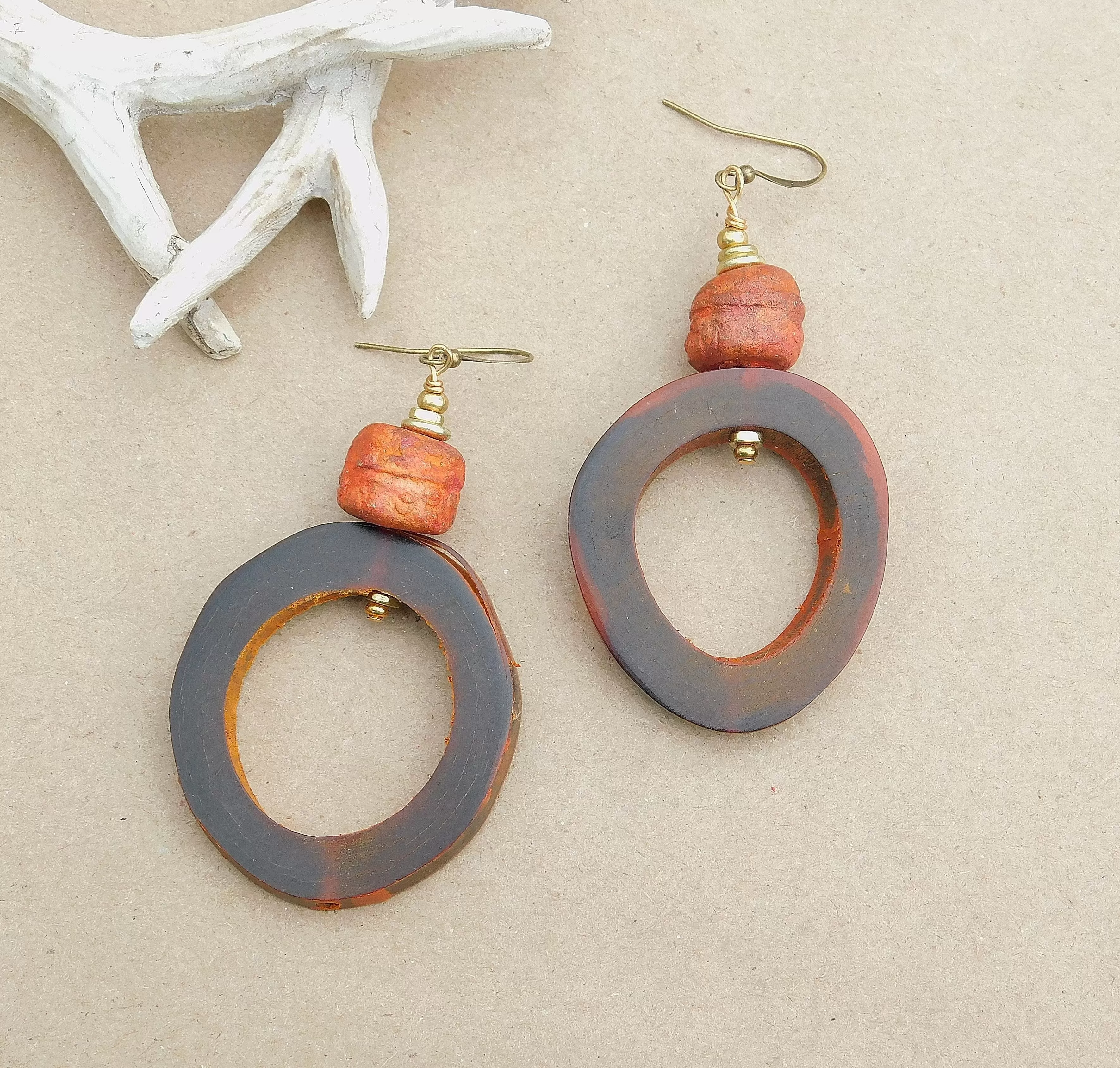 Stoneware Clay Bead Hoop Earrings