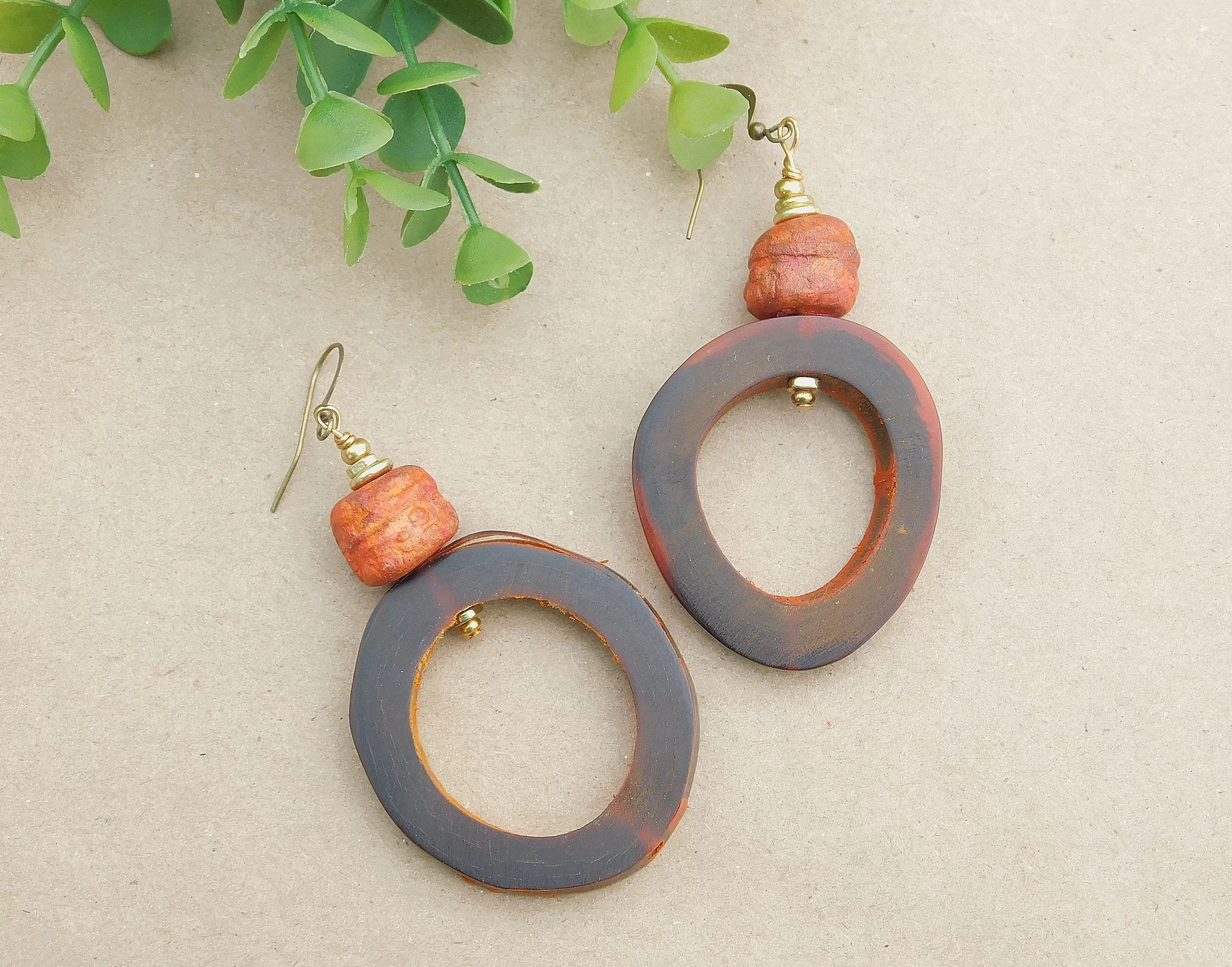 Stoneware Clay Bead Hoop Earrings