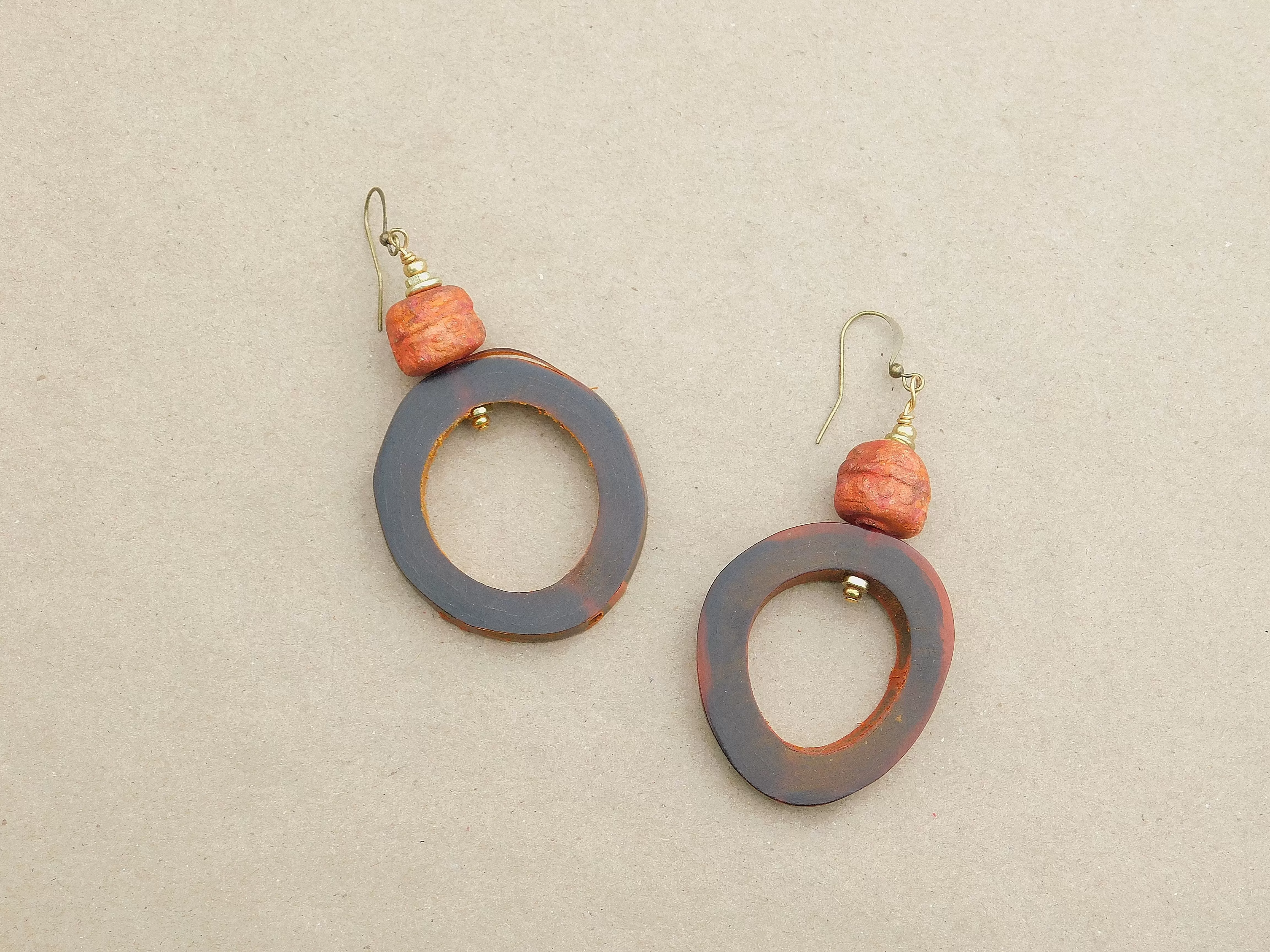 Stoneware Clay Bead Hoop Earrings