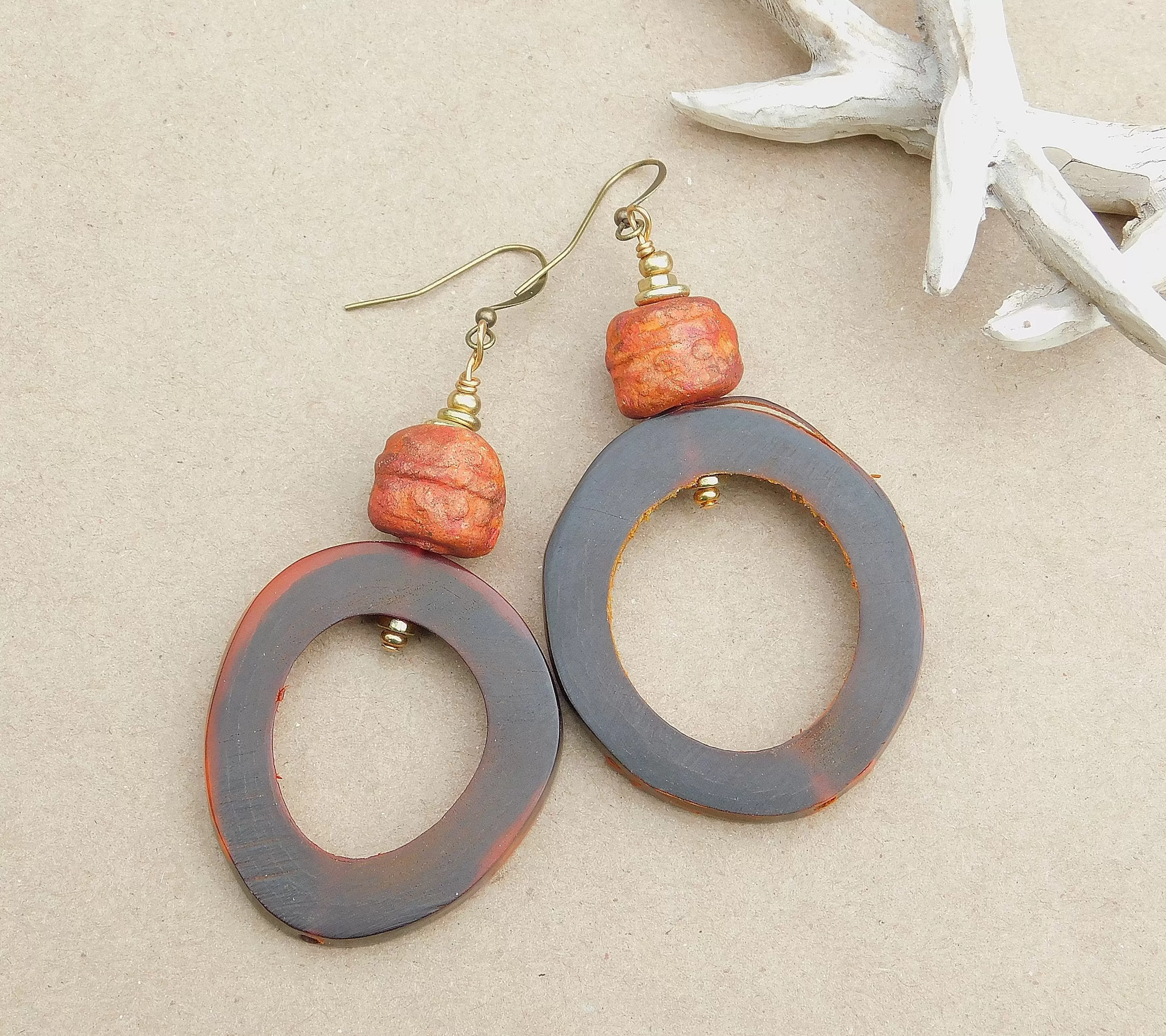 Stoneware Clay Bead Hoop Earrings