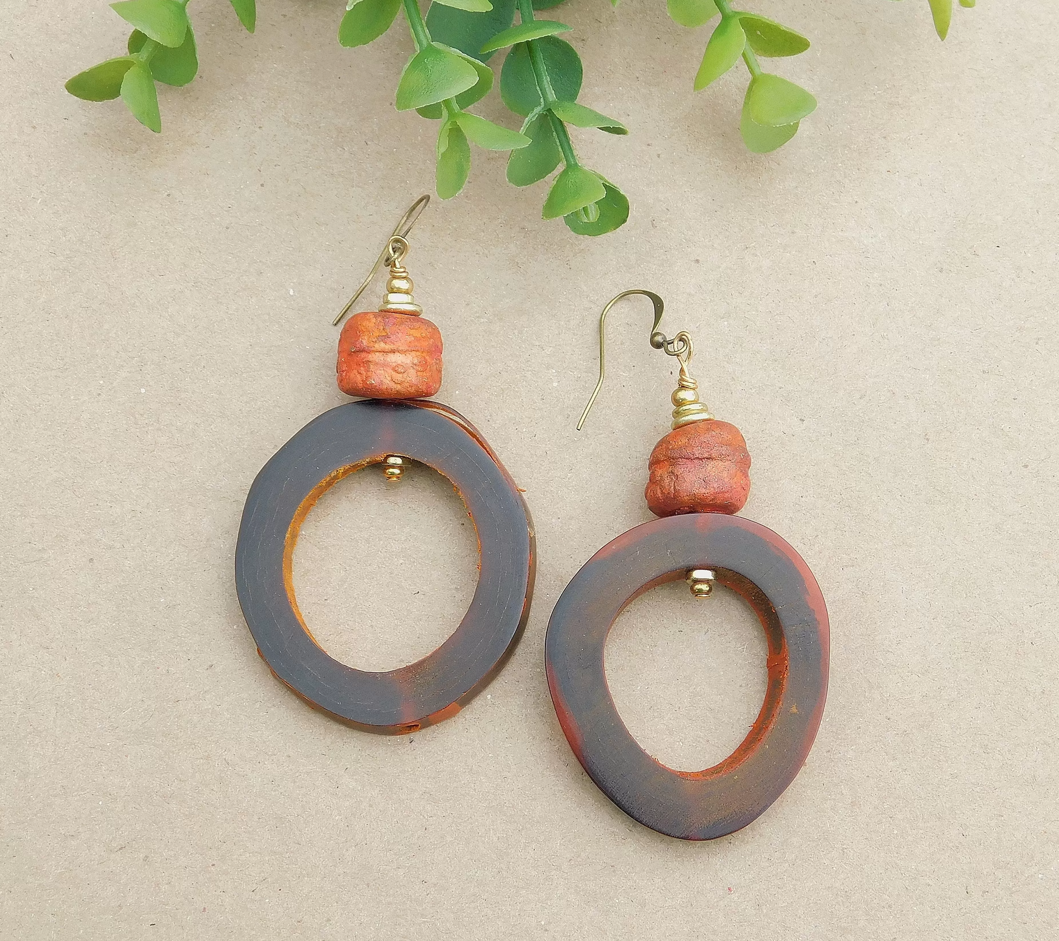 Stoneware Clay Bead Hoop Earrings