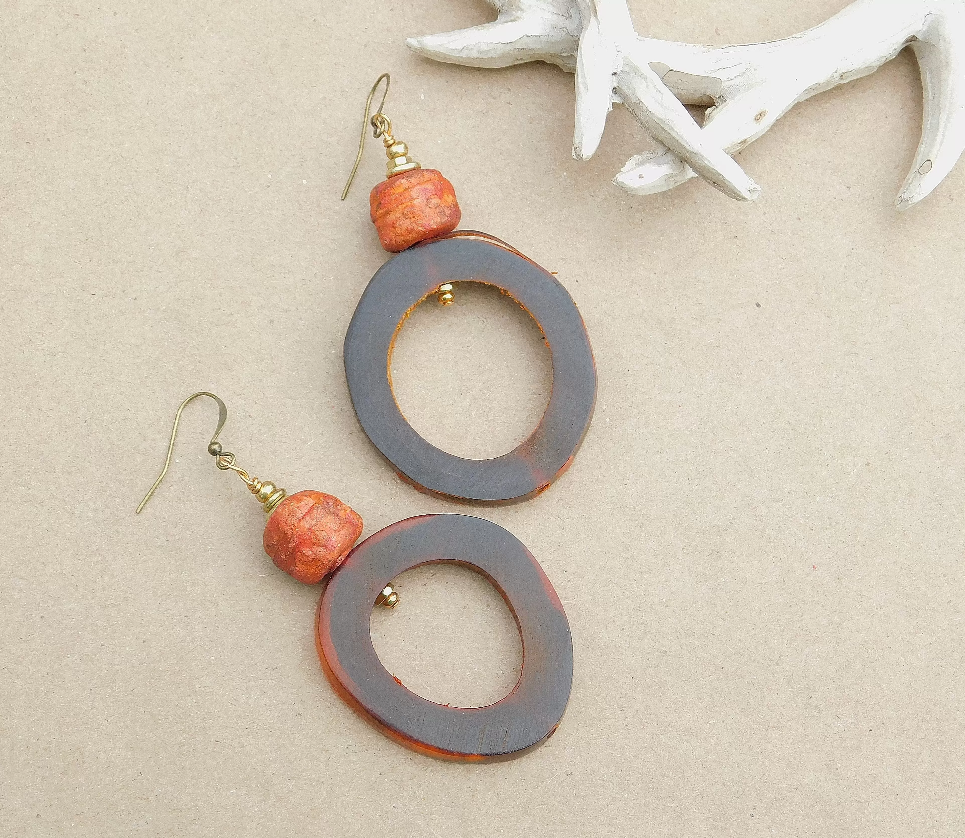 Stoneware Clay Bead Hoop Earrings