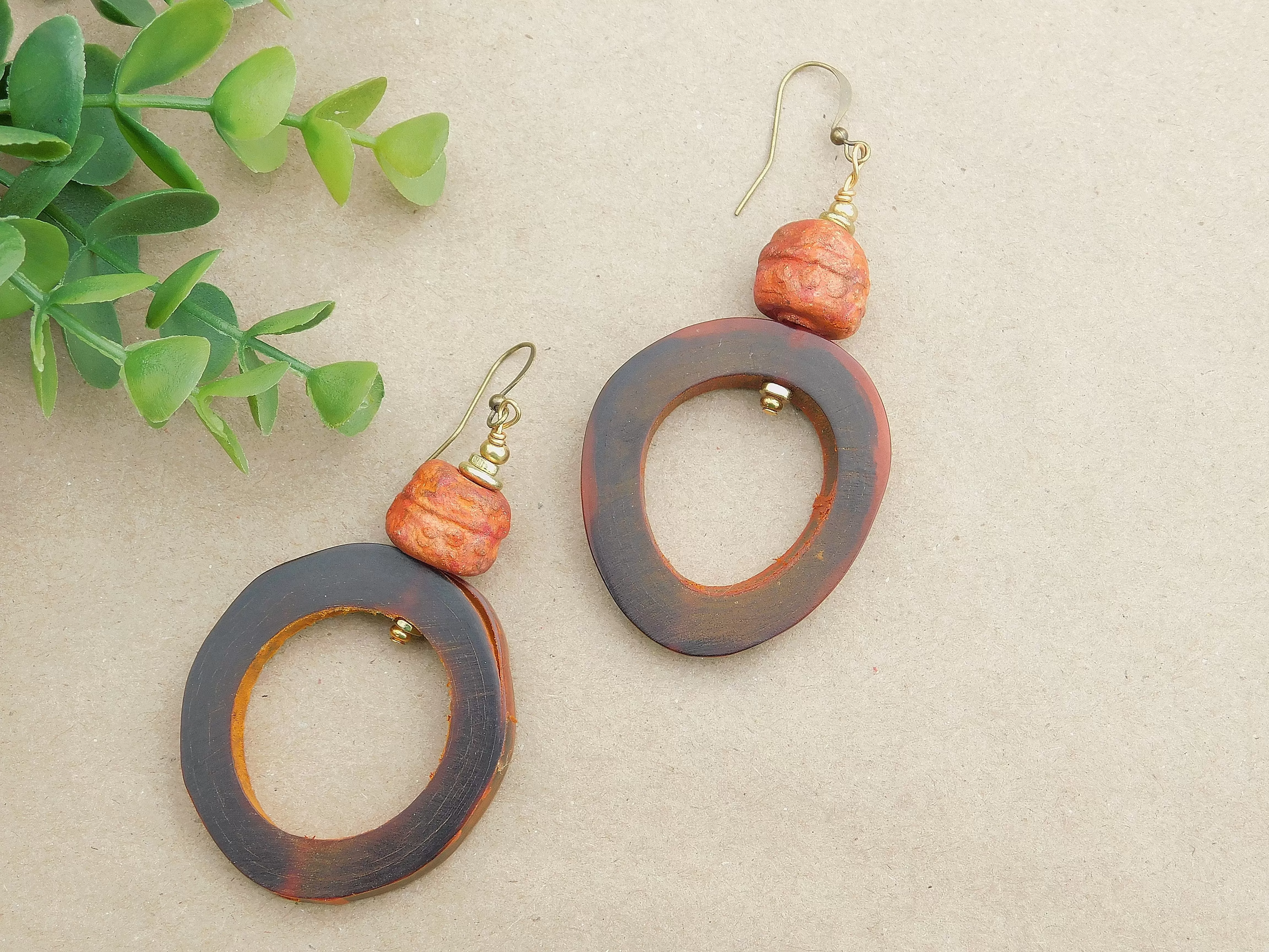 Stoneware Clay Bead Hoop Earrings