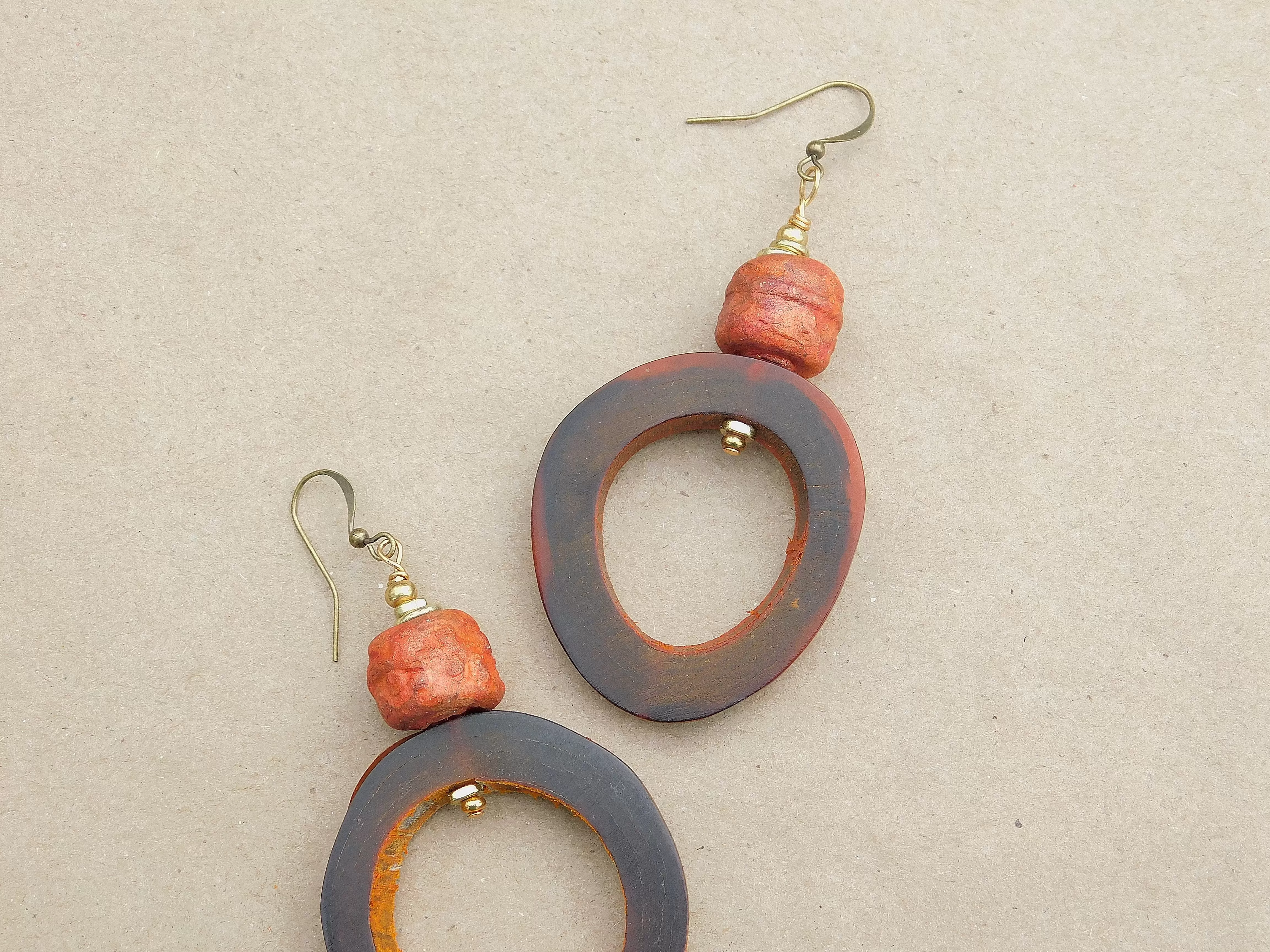 Stoneware Clay Bead Hoop Earrings