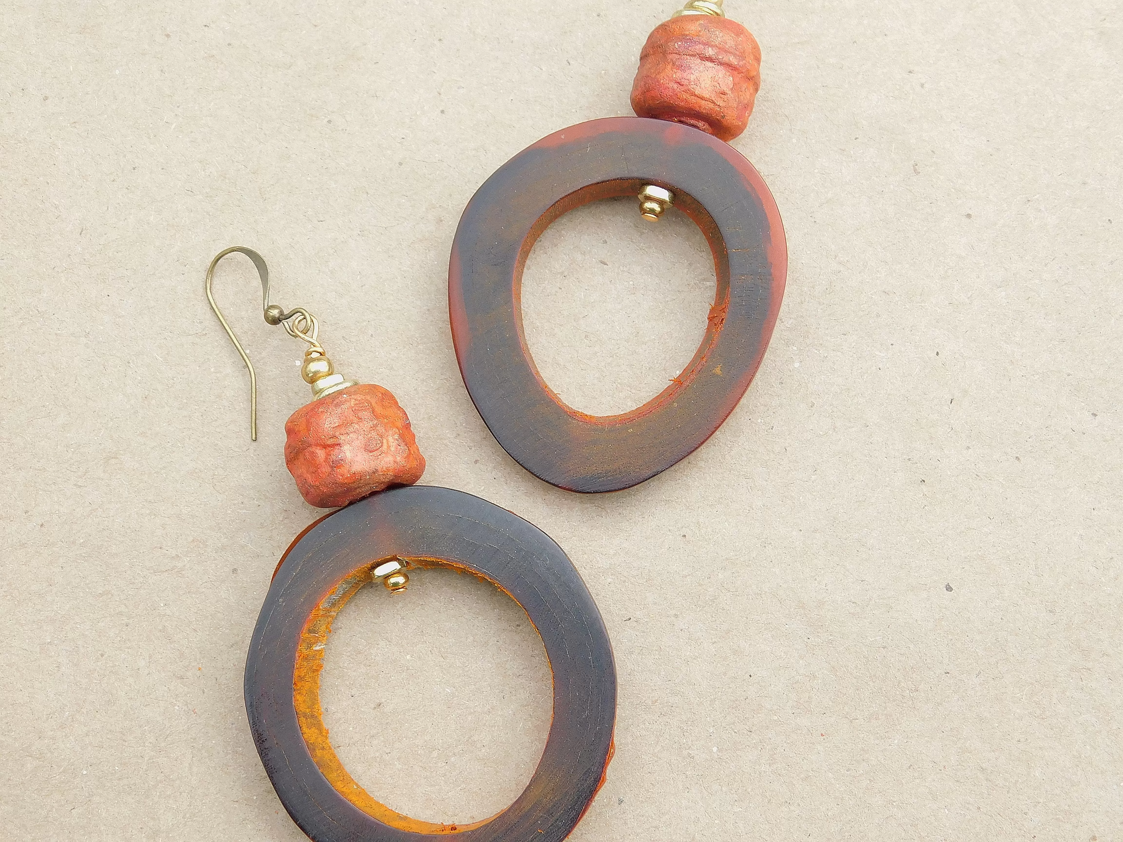 Stoneware Clay Bead Hoop Earrings