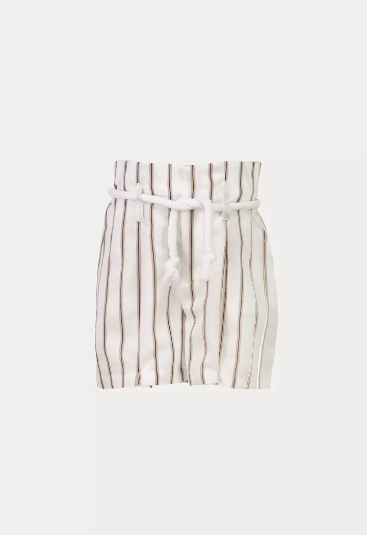 Striped High Waist Shorts With Robe Belt