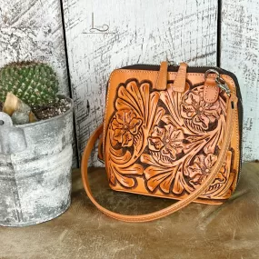 The Catalina Pumpkin Tooled Leather Crossbody