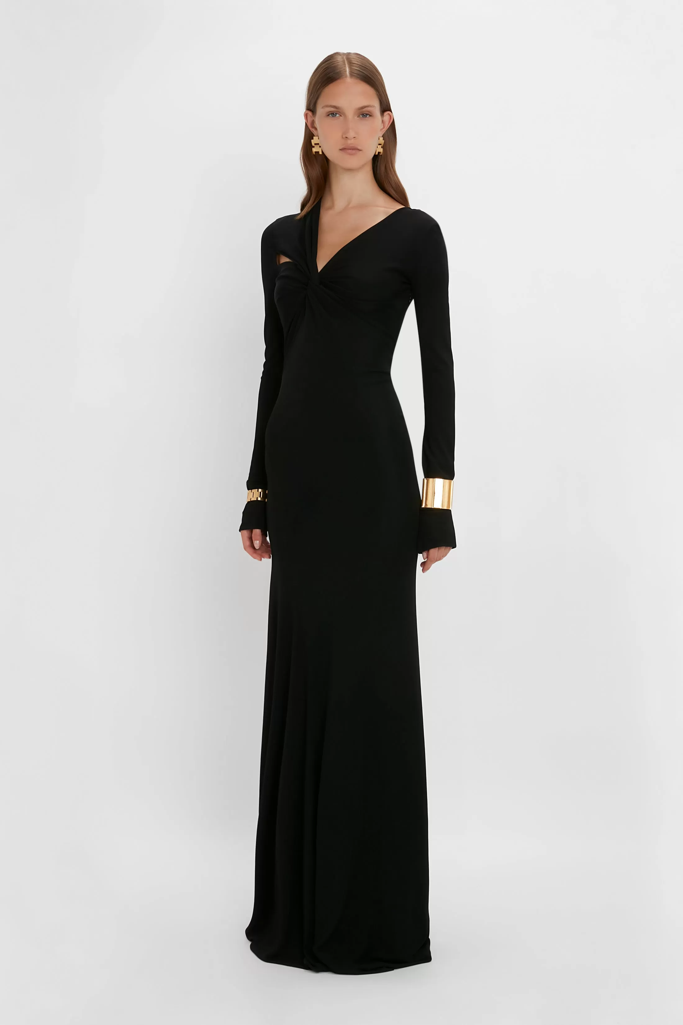 Tie Detail Floor-Length Dress in Black