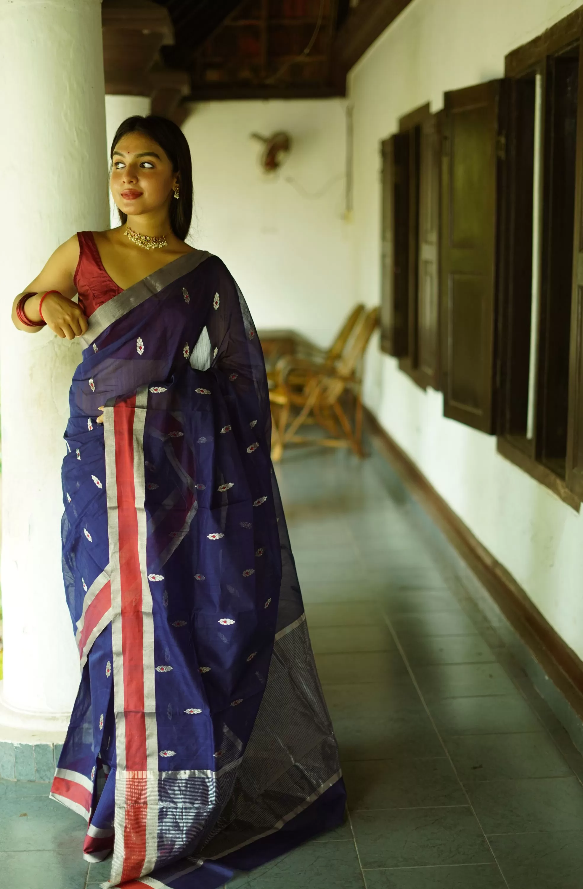 Utsav Blue silk cotton silver Zari Chanderi Saree