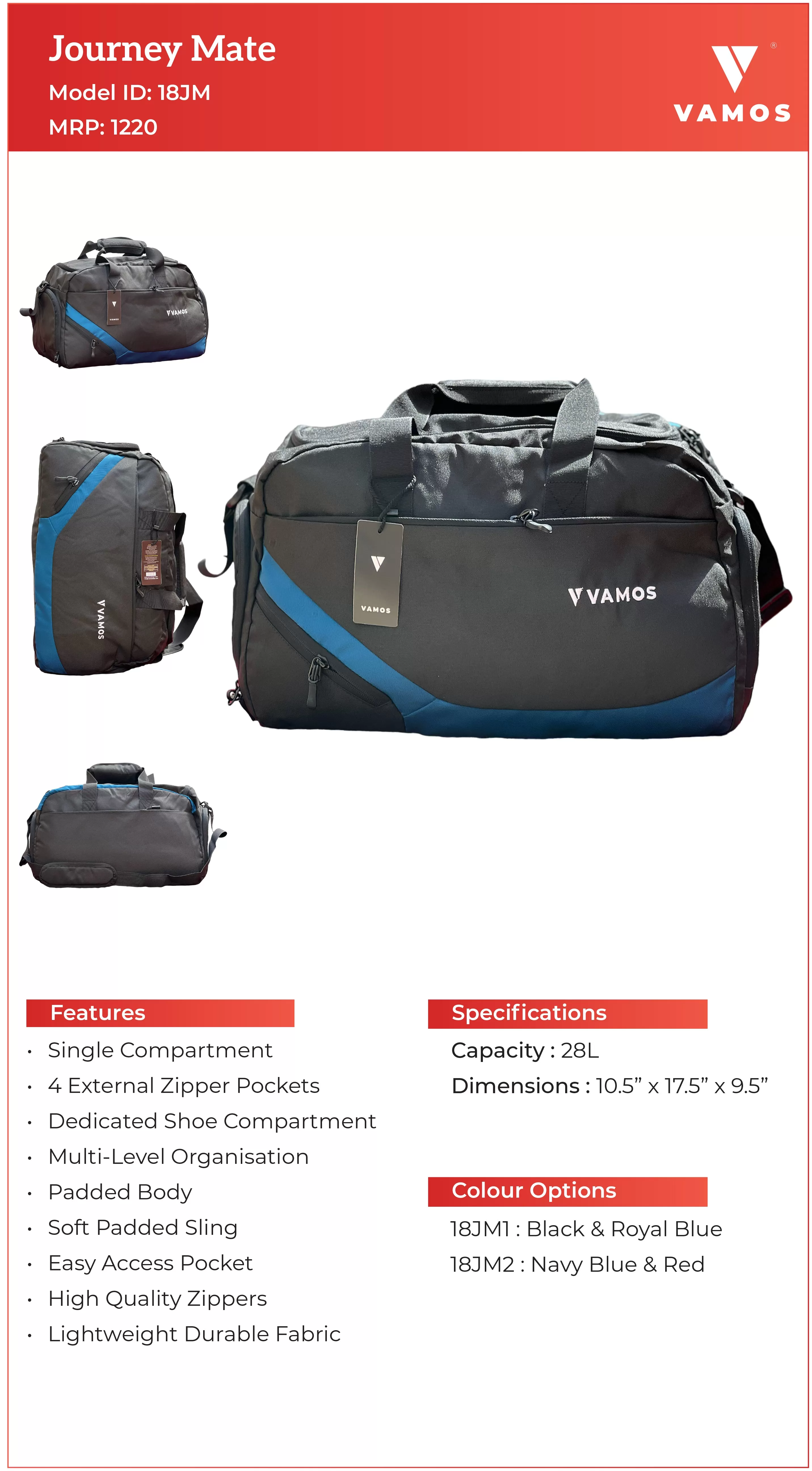 VAMOS Journey Mate Bag 18JM - Capacity : 28L