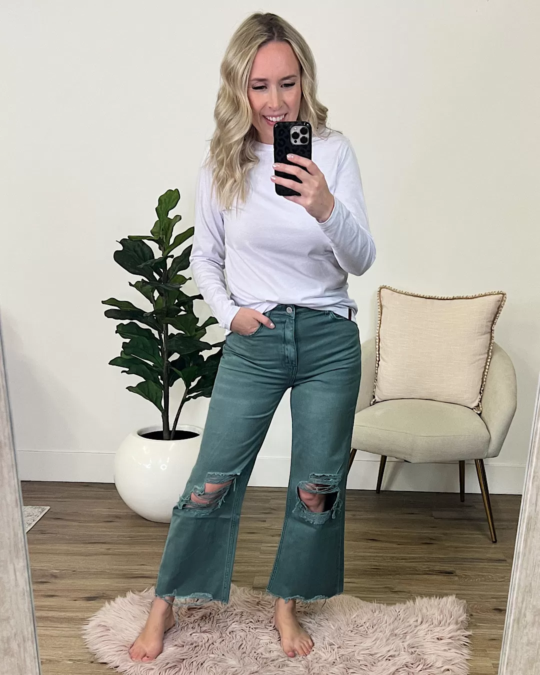 Vervet Mallard Green 90's Crop Flare Jeans